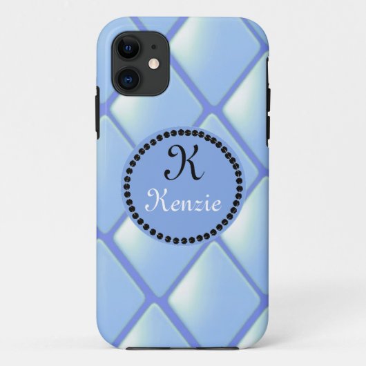 Coques Case-Mate iPhone Broderie Diamant Bleu avec Monogramme (Dos)