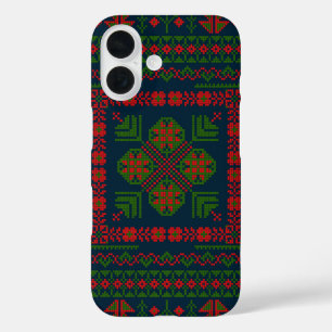Coques iPhone 16 Broderie palestinienne Tatreez rouge vert 5 Motif
