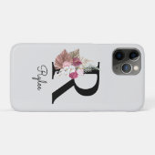 Coques Case-Mate iPhone Broderie Rose Boho Floral Initiale R (Dos (Horizontal))