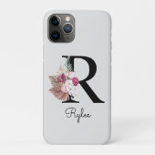 Coques Case-Mate iPhone Broderie Rose Boho Floral Initiale R (Dos)