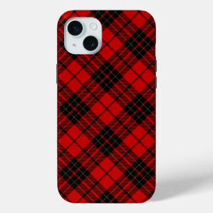 Coque iPhone 15 Mini Brodie tartan rouge noir plaid