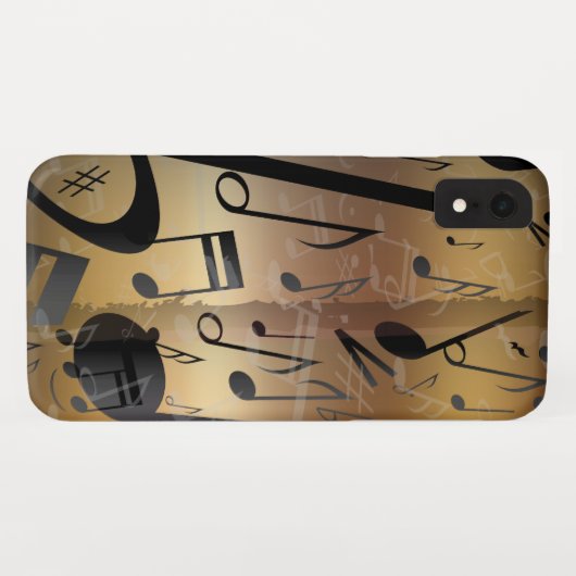 Coques Case-Mate iPhone Bronze d'or et notes noires de musique (Dos (Horizontal))
