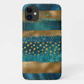 Coques Case-Mate iPhone Brosse turquoise et or moderne (Dos)