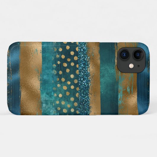 Coques Case-Mate iPhone Brosse turquoise et or moderne (Dos (Horizontal))