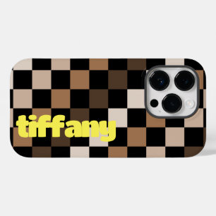 Coque Pour iPhone 14 Pro Brown À damiers noir En vichy Motif