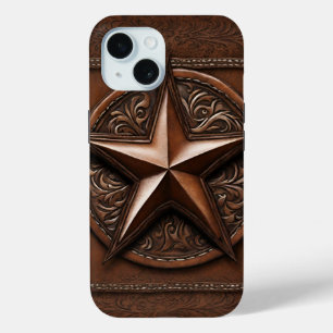 Coque Pour iPhone 15 Brown Cowboy Rustique Western Country Texas Star