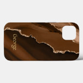 Coques Case-Mate iPhone Brown Faux Agate Marled Design avec nom (Verso (horizontal))