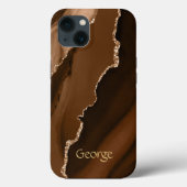 Coques Case-Mate iPhone Brown Faux Agate Marled Design avec nom (Verso)