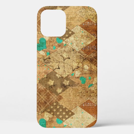 Coques Case-Mate iPhone Brown Grunge Quilt Stars Coeurs (Verso)