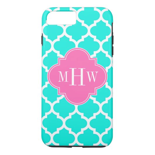 Coques Case-Mate iPhone Brt Aqua Wht Marocain #5 HotPink2 Monogramme initi (Dos)