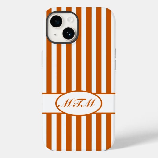 Coques Case-Mate iPhone Brûler les rayures automnales avec monogramme (Verso)