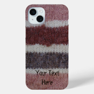 Coque iPhone 15 Mini brun tricot rayures style vintage amusant