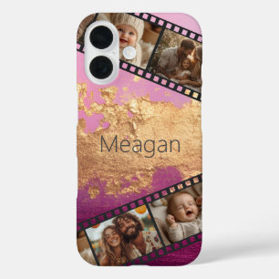 Coques iPhone 16 Brush Strokes Pink & Gold Film Strip