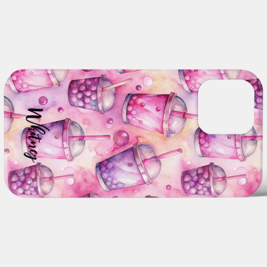 Coques Case-Mate iPhone Buble thé rose pourpre aquarelle Nom (Verso (horizontal))