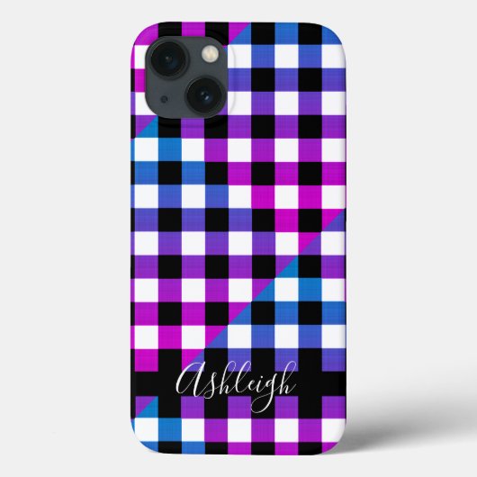 Coques Case-Mate iPhone Buffalo Check Plaid Nom manuscrit violet rose (Verso)