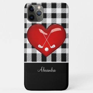 Case-Mate iPhone Case Buffalo Plaid Noir blanc clubs de golf coeur rouge