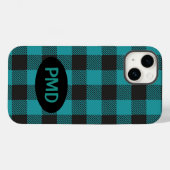 Coques Case-Mate iPhone Buffalo Plaid Turquoise Turquoise bleu noir Monogr (Verso (horizontal))