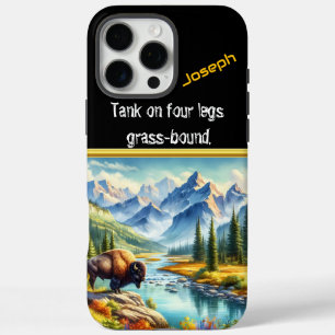 Coques iPhone 16 Pro Max Buffle majestueux au bord d'une rivière de montagn