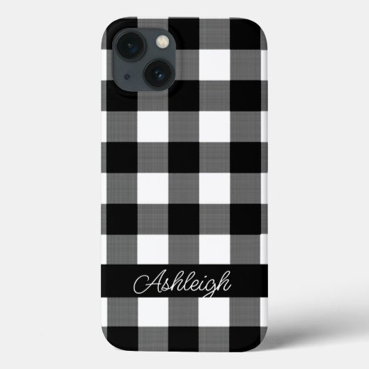 Coques Case-Mate iPhone Buffle noir blanc Check Plaid Personnalisé (Verso)