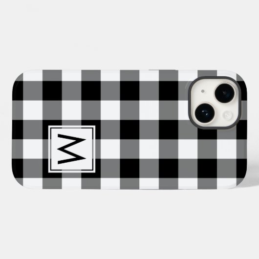Coques Case-Mate iPhone Buffle noir et blanc plaqué avec Monogramme (Verso (horizontal))