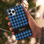 Coque Pour iPhone 14 Buffle noir et bleu plaqué personnalisé<br><div class="desc">Buffalo noir et bleu Plaid Personnalisé Coque-Mate iPhone 14 Coque</div>