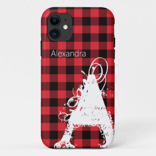 Case-Mate iPhone Case Buffle rouge noir moderne plaqué gros monogramme N