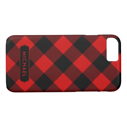Coques Case-Mate iPhone Buffle rouge rustique plaqué avec nom (Dos (Horizontal))