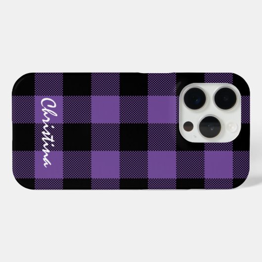 Coques Case-Mate iPhone Buffle violet et noir Plaid personnalisé (Verso (horizontal))