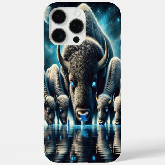 Coques Case-Mate iPhone Buffles Bisons Buvant Sous une Lueur Cosmique (Verso)