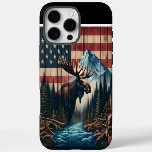 Coques iPhone 16 Pro Max Bull Moose American Flag Art