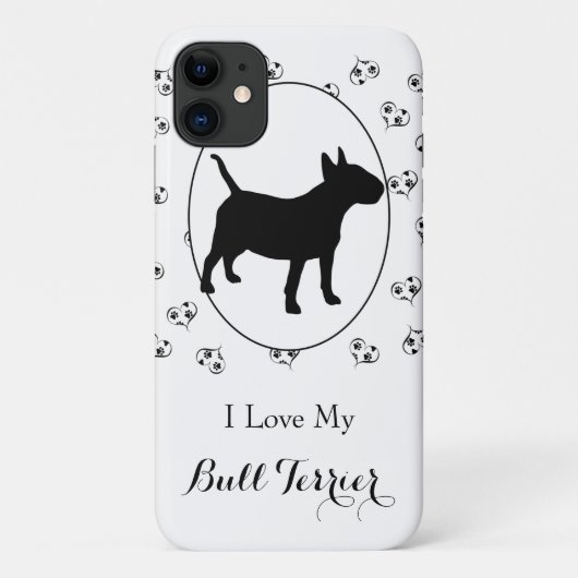 Coques Case-Mate iPhone Bull Terrier Silhouette Coeurs et Empreintes de pa (Dos)