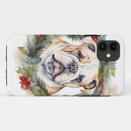 Coques Case-Mate iPhone Bulldog Christmas Wreath Festive Pup (Dos (Horizontal))