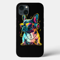 Bulldog français Rétrowave avec casque et Sungl