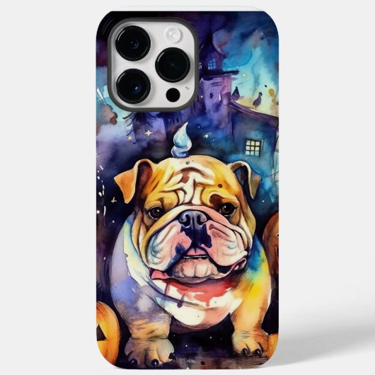 Coques Case-Mate iPhone Bulldog Halloween avec citrouilles effrayant (Verso)