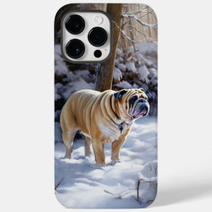 Coque Pour Pour iPhone 14 Pro Max Bulldog Qu'Il Neige Noël Brossé