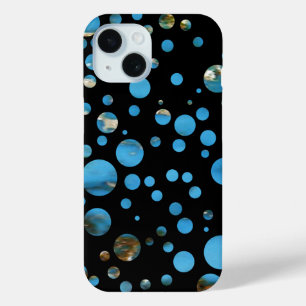 Coque Pour iPhone 15 bulles bleues sur noir