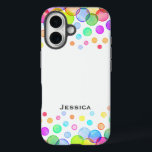 Coques iPhone 16 Bulles colorées vives Personnalisées Blanches<br><div class="desc">Des bulles colorées modernes design sur coque personnalisé,  choisissez votre couleur arrière - plan ou laissez comme blanc.</div>