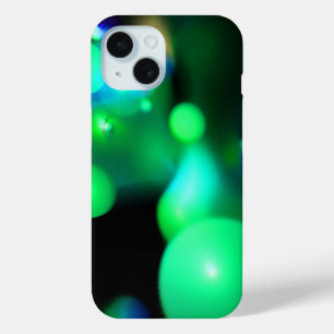 Coque Pour iPhone 15 BULLES DE FRACTAL VERT BLEU turquoise EN NOIR