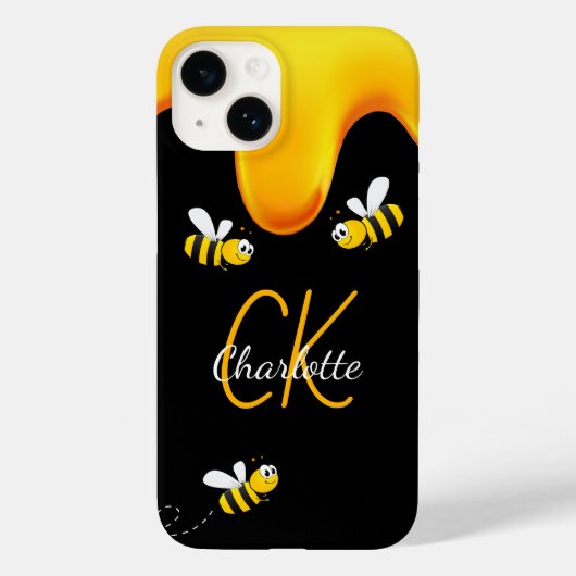 Coques Case-Mate iPhone Bumble abeilles miel noir goutte monogramme (Verso)