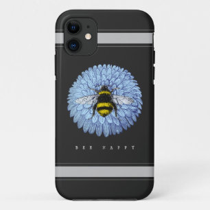 Case-Mate iPhone Case Bumblebebe mignonne sur Blue Flower Nature Noir