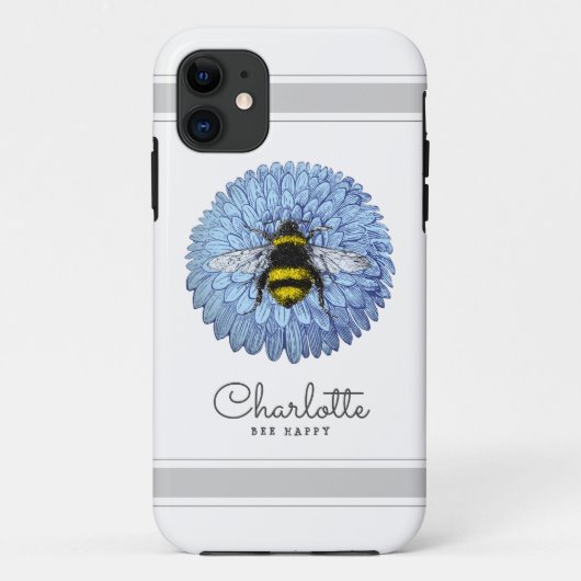 Coques Case-Mate iPhone Bumblebebe mignonne sur Fleur bleue Ajouter votre (Dos)