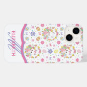 Coques Case-Mate iPhone Bunnies de Pâques Motif Floral Monogramme Nom (Verso (horizontal))