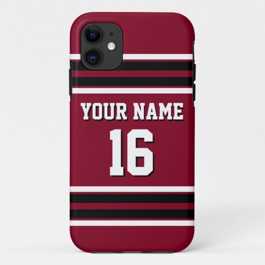 Coques Case-Mate iPhone Burgundy Black Team Jersey Numéro personnalisé Nom (Dos)