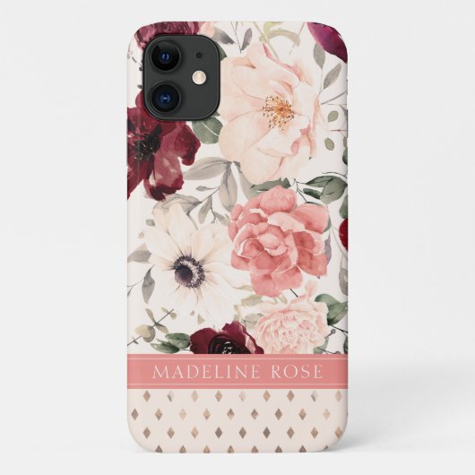 Coques Case-Mate iPhone Burgundy Blush rose Nom floral (Dos)