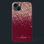 Case-Mate iPhone Case Burgundy Blush Rose Rose Gold Parties scintillant<br><div class="desc">Or rose - Blush Pink et Bourgogne Faux Étincelle et Parties scintillant de goutte brossé Monogramme en métal Nom et téléphone initial. Cela rend le cadeau parfait pour 16 ans,  mariage,  douche nuptiale,  anniversaire,  baby shower ou bachelorette pour quelqu'un qui aime le luxe glam et les styles chic.</div>