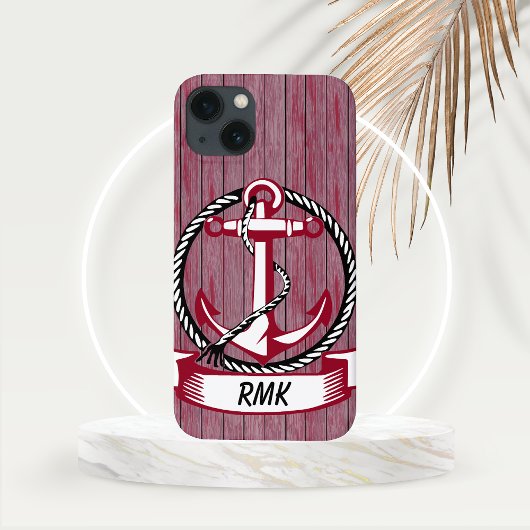 Coques Case-Mate iPhone Burgundy Planks et Ancre à thème nautique