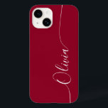 Coque Pour iPhone 14 Burgundy Rouge Blanc Élégant Calligraphie Nom du s<br><div class="desc">Burgundy Red White Elegant Calligraphy Script Personnalisé Nom iPhone 14 Smart Phone Boîtes dispose d'un design moderne et tendance simple et élégant avec votre nom personnalisé dans élégante calligraphie manuscrite typographie sur un arrière - plan rouge bordeaux. Conçu par ©Evco Studio www.zazzle.com/store/evcostudio</div>