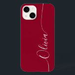 Coque Pour iPhone 14 Burgundy Rouge Blanc Élégant Calligraphie Nom du s<br><div class="desc">Burgundy Red White Elegant Calligraphy Script Personnalisé Nom iPhone 14 Smart Phone Boîtes dispose d'un design moderne et tendance simple et élégant avec votre nom personnalisé dans élégante calligraphie manuscrite typographie sur un arrière - plan rouge bordeaux. Conçu par ©Evco Studio www.zazzle.com/store/evcostudio</div>