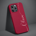 Coque Pour iPhone 14 Burgundy Rouge Blanc Élégant Calligraphie Nom du s<br><div class="desc">Burgundy Red White Elegant Calligraphy Script Personnalisé Nom iPhone 14 Smart Phone Boîtes dispose d'un design moderne et tendance simple et élégant avec votre nom personnalisé dans élégante calligraphie manuscrite typographie sur un arrière - plan rouge bordeaux. Conçu par ©Evco Studio www.zazzle.com/store/evcostudio</div>