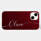 Coques Case-Mate iPhone Burgundy Shimmer Élégante calligraphie Nom du scri (Verso (horizontal))